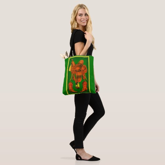 Westerne zadels- en cowboylaarzen afdrukken tote bag (Op model)