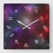 Westerne Zodiasymbolen op een kosmisch Starfield Vierkante Klok (Voorkant)