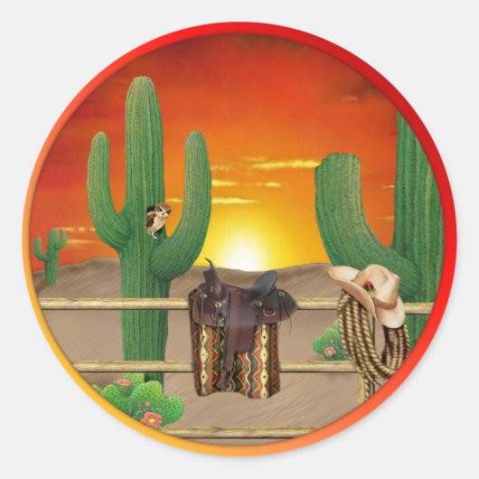 Westerne zon ronde sticker (Voorkant)