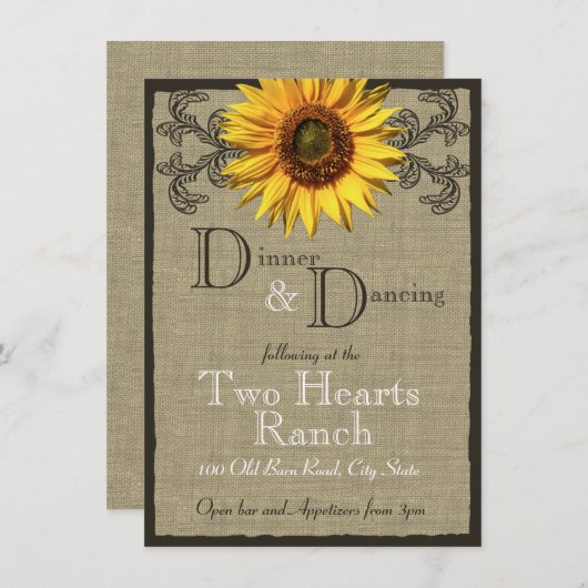 Westerne Zonnebloem bruiloft receptie Informatiekaartje (Voorkant / Achterkant)