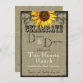 Westerne Zonnebloem bruiloft receptie Informatiekaartje (Voorkant / Achterkant)