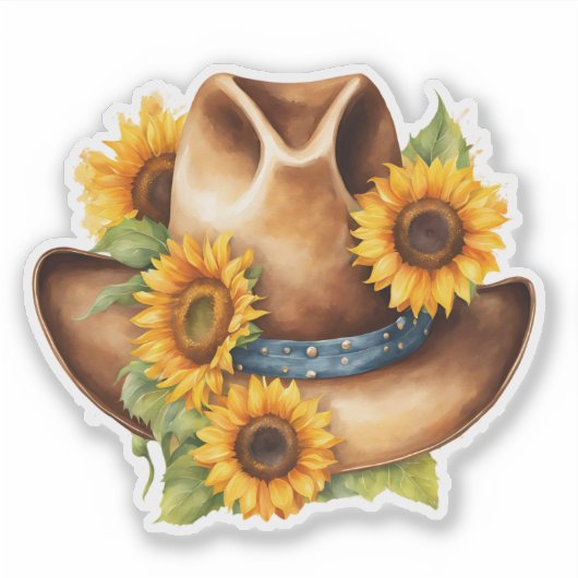 Westerne Zonnebloem Cowboy Pet Sticker (Voorkant)