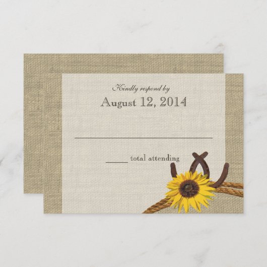 Westerne Zonnebloem en Hoefijzers Beantwoorden RSVP Kaartje (Voorkant / Achterkant)