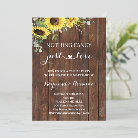 Westerne zonnebloem Niets Fancy gewoon Love Weddin Kaart (Staand voorkant)