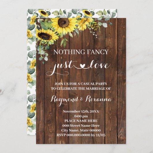 Westerne zonnebloem Niets Fancy gewoon Love Weddin Kaart (Voorkant / Achterkant)