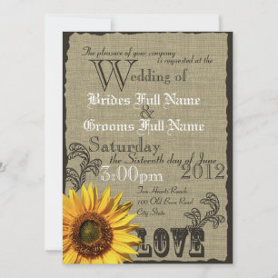 Westerne Zonnebloem Rustieke Country Wedding Kaart
