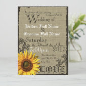 Westerne Zonnebloem Rustieke Country Wedding Kaart (Staand voorkant)