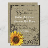 Westerne Zonnebloem Rustieke Country Wedding Kaart (Voorkant / Achterkant)