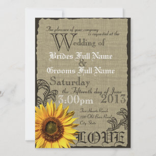 Westerne Zonnebloem Rustieke Country Wedding Kaart