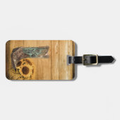 Westerne zonnebloempauzen met weelderige zonnebloe bagagelabel (Voorkant horizontaal)