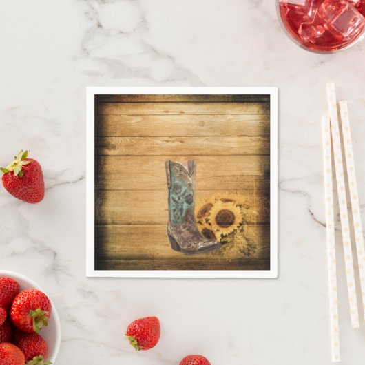 Westerne zonnebloempauzen met weelderige zonnebloe servet (Insitu)