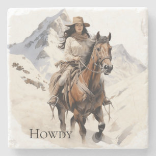 Westerne Zuidwest Cowgirl op het paard Stenen Onderzetter