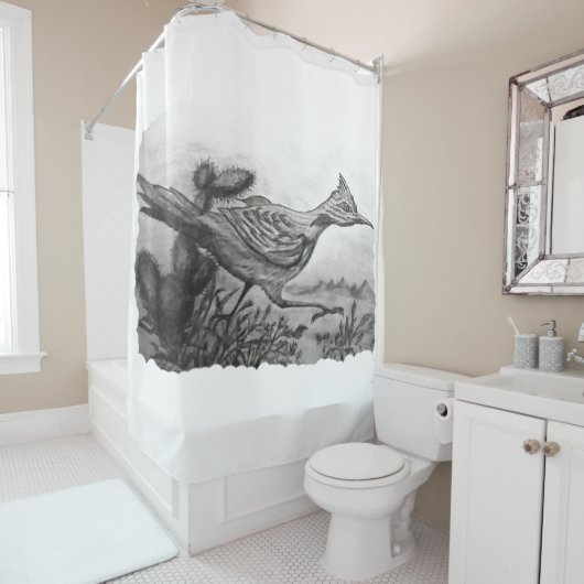 Westerne zwart-wit woestijn roadrunner douche douchegordijn (In situ)