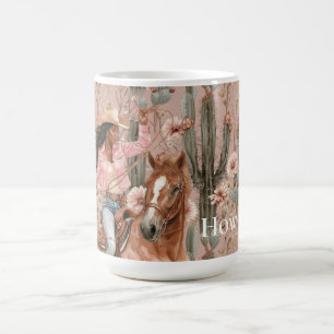 Westerne Zwarte Cowgirl Roze Cactus Bloemen Koffiemok