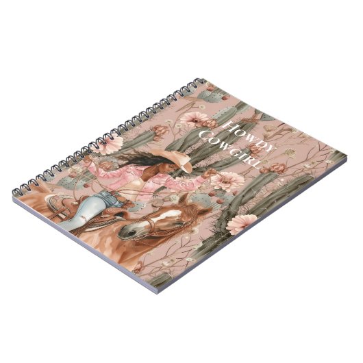 Westerne Zwarte Cowgirl Roze Cactus Bloemen Notitieboek (Linkerzijde)