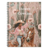 Westerne Zwarte Cowgirl Roze Cactus Bloemen Notitieboek (Voorkant)