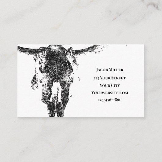 Westerne zwarte en witte roestachtige schedel visitekaartje (Achterkant)