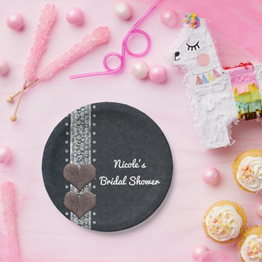 Westerne zwarte leder- en diamantair-galpartij papieren bordje (Feest)