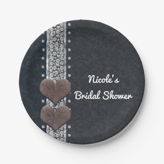 Westerne zwarte leder- en diamantair-galpartij papieren bordje (Voorkant)