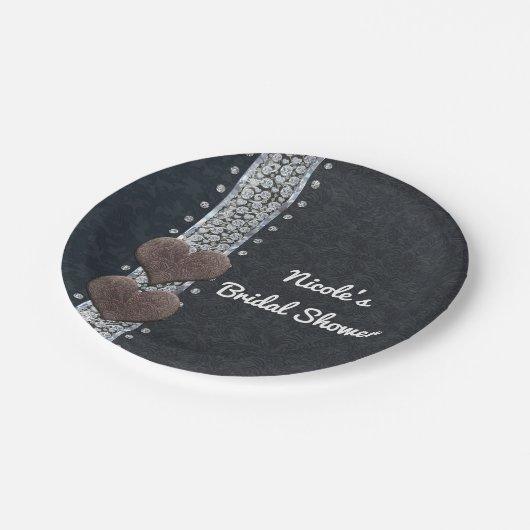 Westerne zwarte leder- en diamantair-galpartij papieren bordje (Gekanteld)