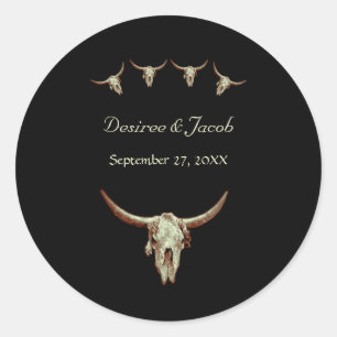 Westerne zwarte Rustic Wedding Koe Bull Skull Ronde Sticker