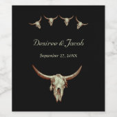 Westerne zwarte Rustic Wedding Koe Bull Skull Wijn Etiket (Enkel label)