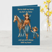 Westerns Rodeopaard Cowgirl Moeder en Kind Custom Kaart (Gele Bloem)