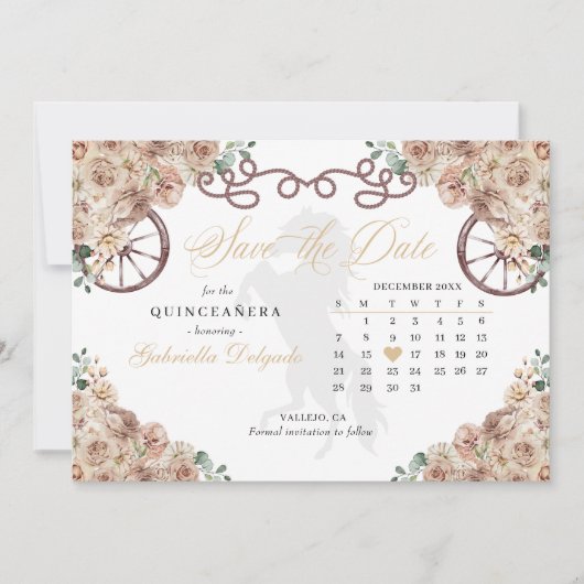 Westers Champagne Goud Quinceañera Save The Date Kaart (Voorkant)