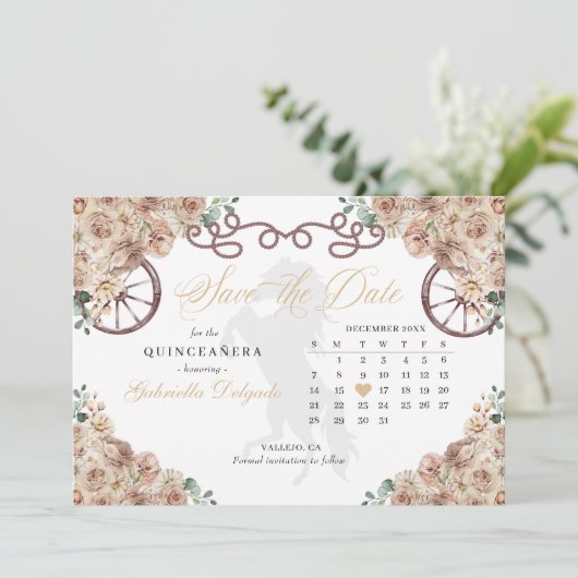 Westers Champagne Goud Quinceañera Save The Date Kaart (Staand voorkant)