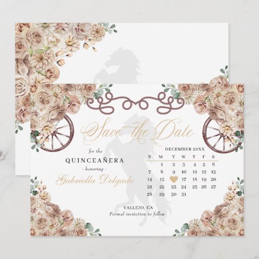 Westers Champagne Goud Quinceañera Save The Date Kaart (Voorkant / Achterkant)