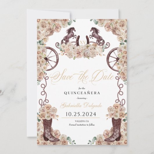 Westers Champagne Goud Save The Date Quinceañera Kaart (Voorkant)