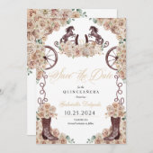 Westers Champagne Goud Save The Date Quinceañera Kaart (Voorkant / Achterkant)