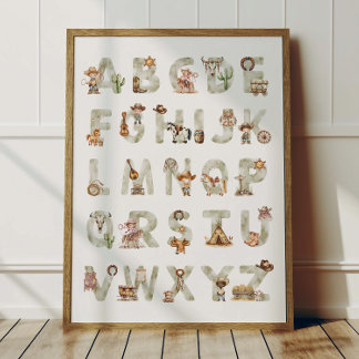 Westers Cowboy Alfabet ABC Poster Voor Kinderkamer