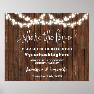 Westers Deel de Liefde Onze Hashtag Trouwbord Poster