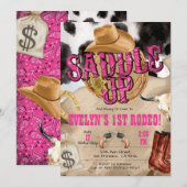 Westers Feest, Westerse Uitnodiging voor Cowgirl F (Voorkant / Achterkant)