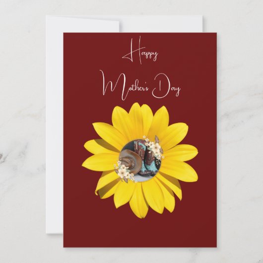 Westers, Gele Zonnebloem, Laarzen & Hoed, Moederda Feestdagenkaart (Voorkant)