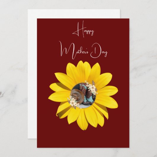 Westers, Gele Zonnebloem, Laarzen & Hoed, Moederda Feestdagenkaart (Voorkant / Achterkant)