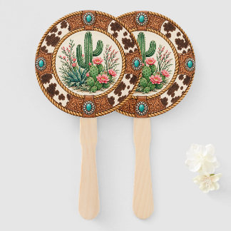Westers Koehuid Cactus Turquoise Bloem Cowboy Handwaaier