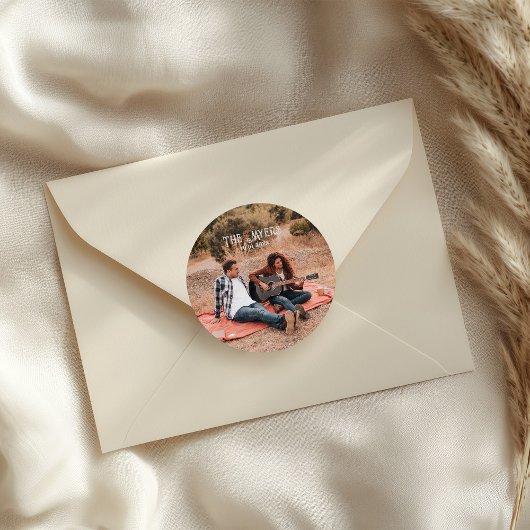 Westers koppel fotohuwelijk ronde sticker