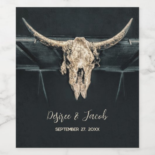 Westers land beige grijs rustieke stier koe schede wijn etiket (Enkel label)