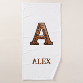 Westers Leren Initiaal Monogram A Badhanddoek
