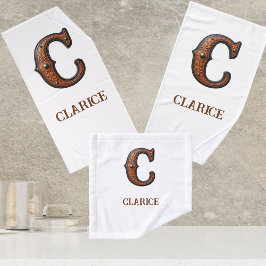 Westers Leren Initiaal Monogram C Bad Handdoek