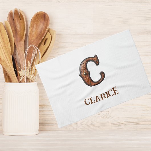 Westers Leren Initiaal Monogram C Theedoek