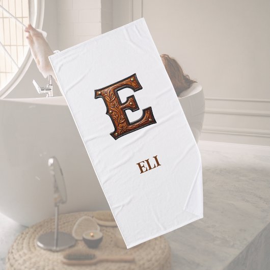 Westers Leren Initiaal Monogram E Badhanddoek