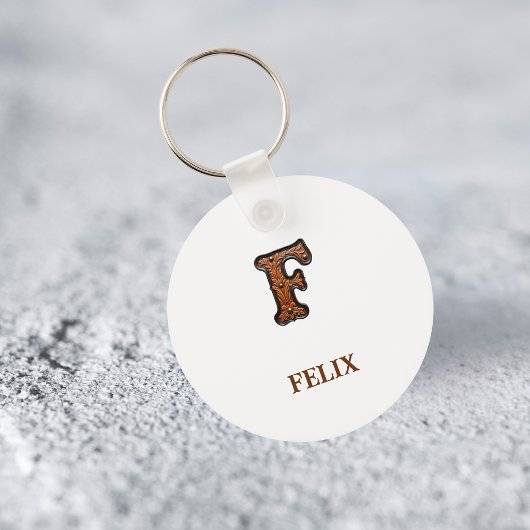 Westers Leren Initiaal Monogram F Sleutelhanger