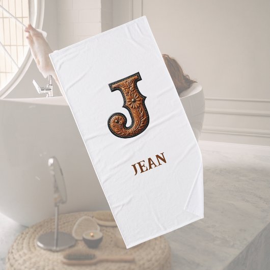 Westers Leren Initiaal Monogram J Badhanddoek