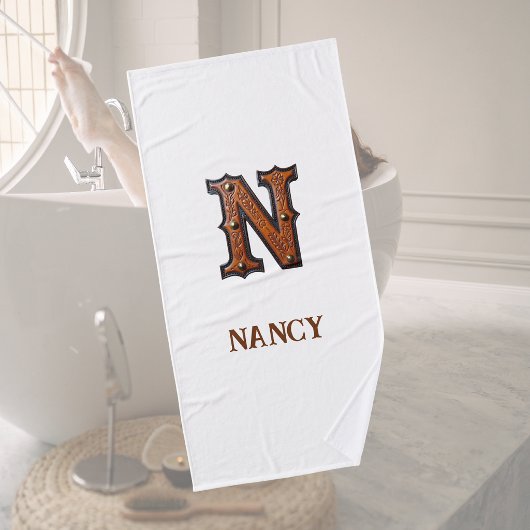 Westers Leren Initiaal Monogram N Badhanddoek