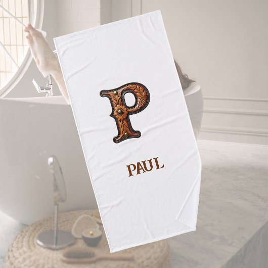 Westers Leren Initiaal Monogram P Badhanddoek