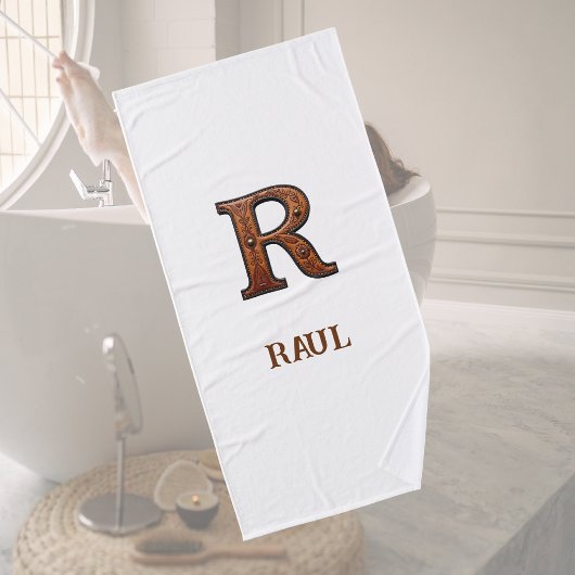 Westers Leren Initiaal Monogram R Badhanddoek