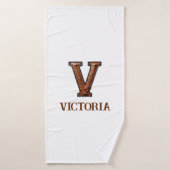 Westers Leren Initiaal Monogram V Badhanddoek (Badhanddoek)
